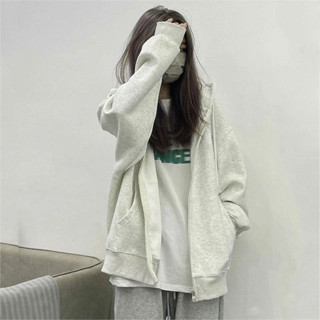 CHAOO 女生外套 外套 灰色外套 女生外套 連帽衛衣 素色外套 拉鏈 韓版 oversize 帽t 外套女 開衫外套