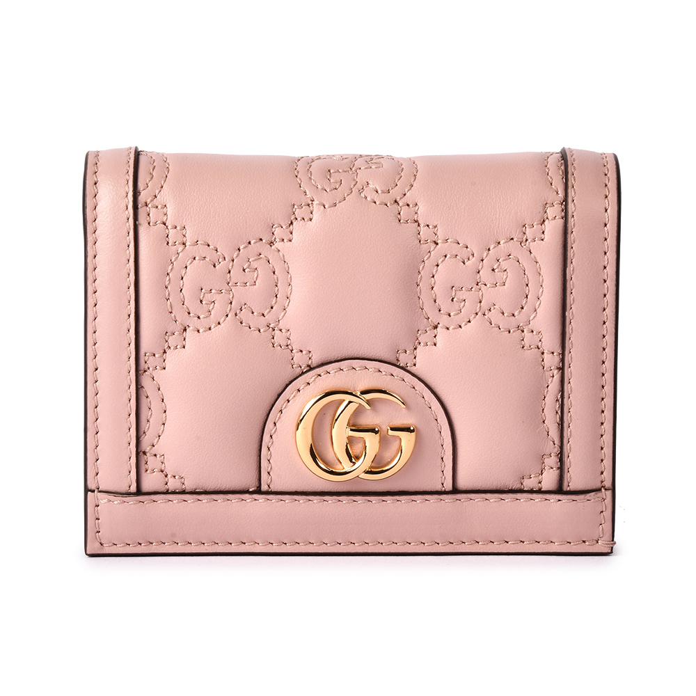 GUCCI Matelasse雙G絎縫牛皮壓釦短夾(粉色)342165-2