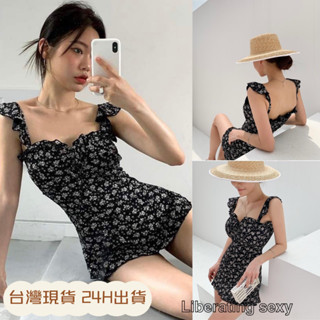 臺灣現貨快速出貨 碎花蝴蝶結綁帶裙式泳衣遮肚顯瘦度假海邊游泳泡溫泉 韓國泳裝泳衣 bikini比基尼 編124