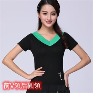 大碼V領T恤|短袖廣場舞服裝女|莫代爾纖維短袖T恤|莫代爾V領舞蹈服裝|短袖拉丁舞練功服舞衣|雙V領舞蹈服|時尚洋氣上衣
