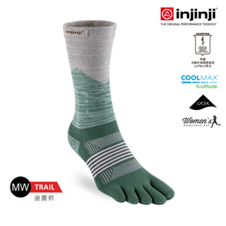 【injinji】女 Trail野跑避震吸排五趾中筒襪 (高嶺綠) - WAA39 | 厚底防震 防腳底水泡 推薦鐵人襪