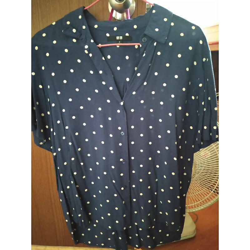 uniqlo 女裝 襯衫 藍 M 寬鬆 嫘縈100%