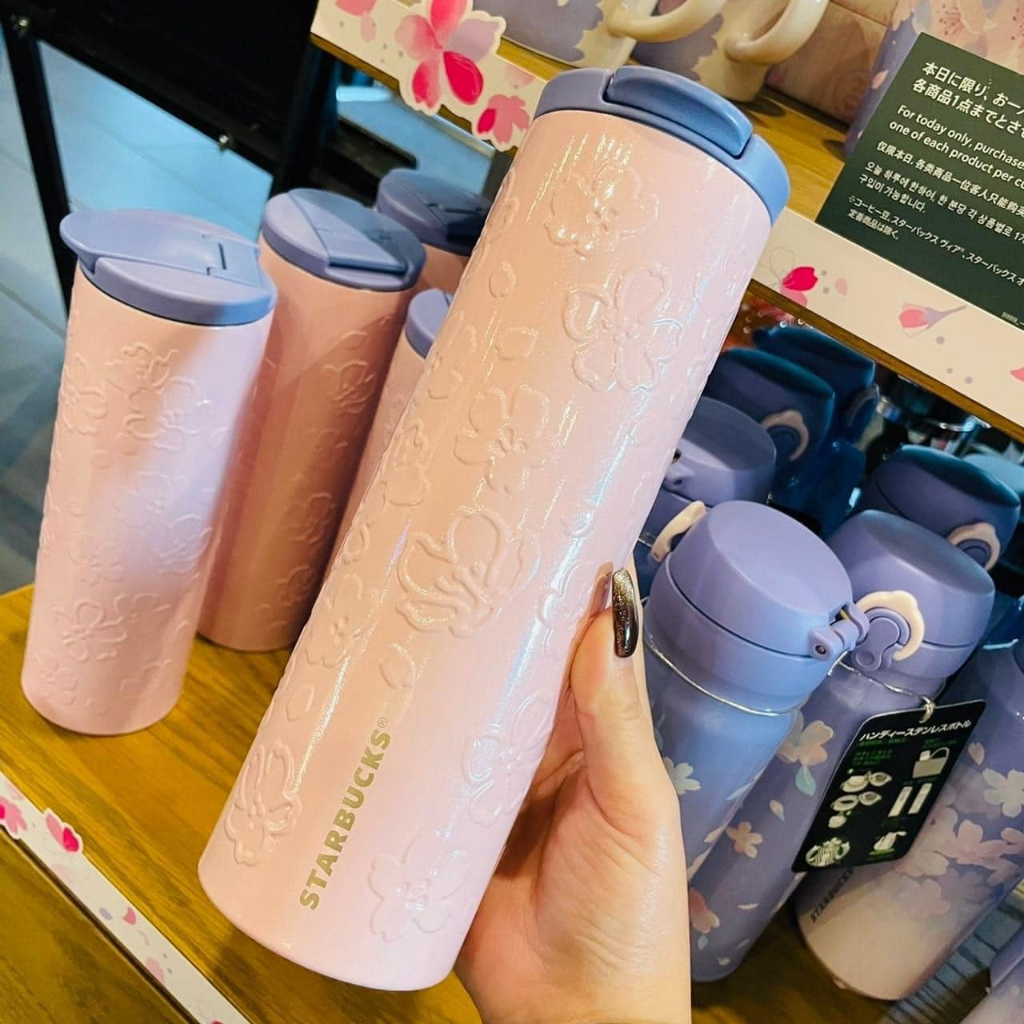 [現貨] 2023日本星巴克Starbucks 櫻花系列第一彈 粉色不鏽鋼立體浮雕保溫瓶 473ml
