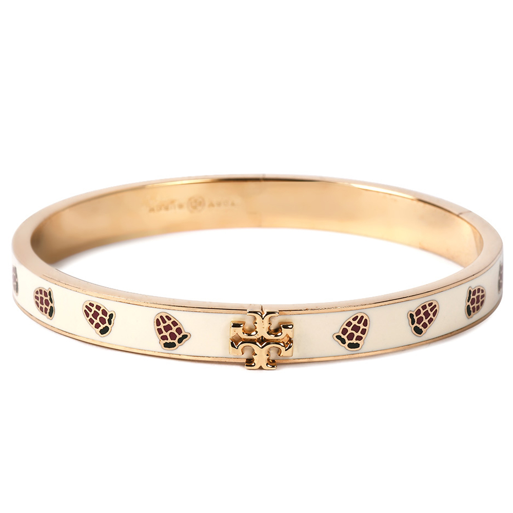 TORY BURCH Kira雙T LOGO草莓圖案琺瑯手環-M號(米白/金)151268