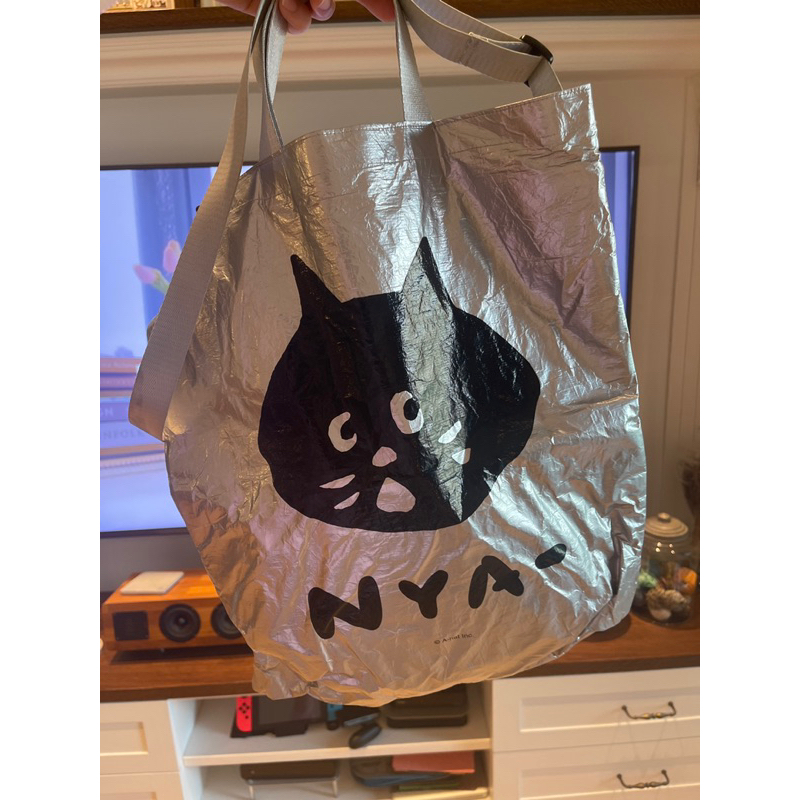 日本Ne net驚訝貓 限定商品 抓皺肩背包 斜背包 環保包 購物包