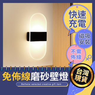 【被說愛】USB充電式磨砂LED壁燈 臺灣現貨 免佈線壁燈 充電壁燈 DIY壁燈 小夜燈 室內佈置 壁燈 牆面燈 小夜燈