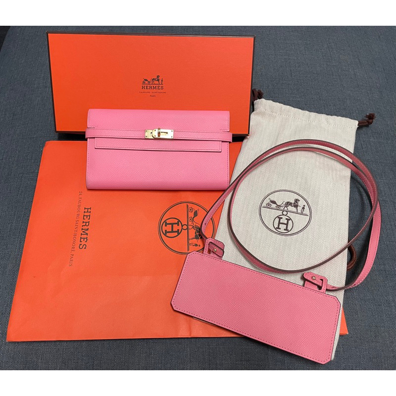 Hermes kelly epsom  1Q奶昔粉 金釦長夾