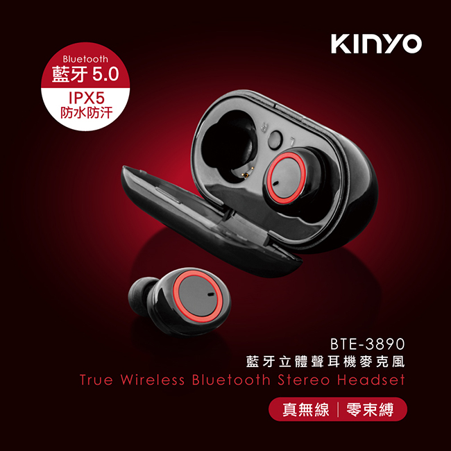 【公司貨含稅】KINYO 耐嘉 藍牙立體聲耳機麥克風 藍牙耳機 藍芽耳機 1組入 BTE-3890