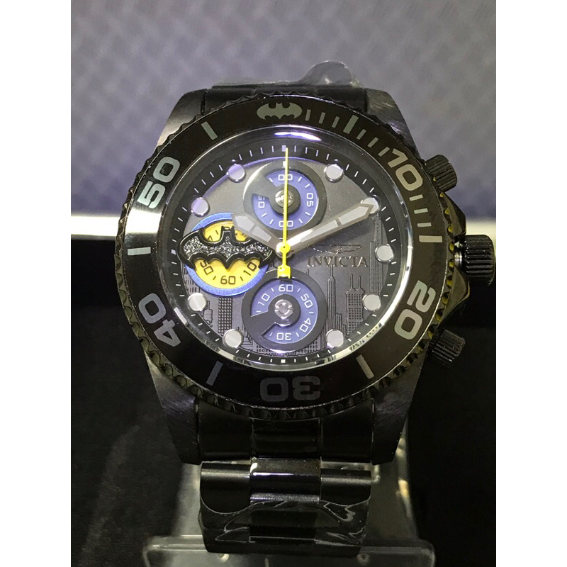 全新正品INVICTA英威塔DC聯名蝙蝠俠/日本石英機芯計時三眼/防水200m/黑鋼錶帶男士運動腕錶