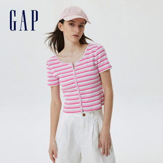 Gap 女裝 Logo羅紋短版短袖T恤 女友T系列- 粉色條紋(598855)