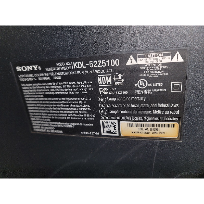 Sony KDL-52Z5100液晶電視 面板故障 零件拆賣