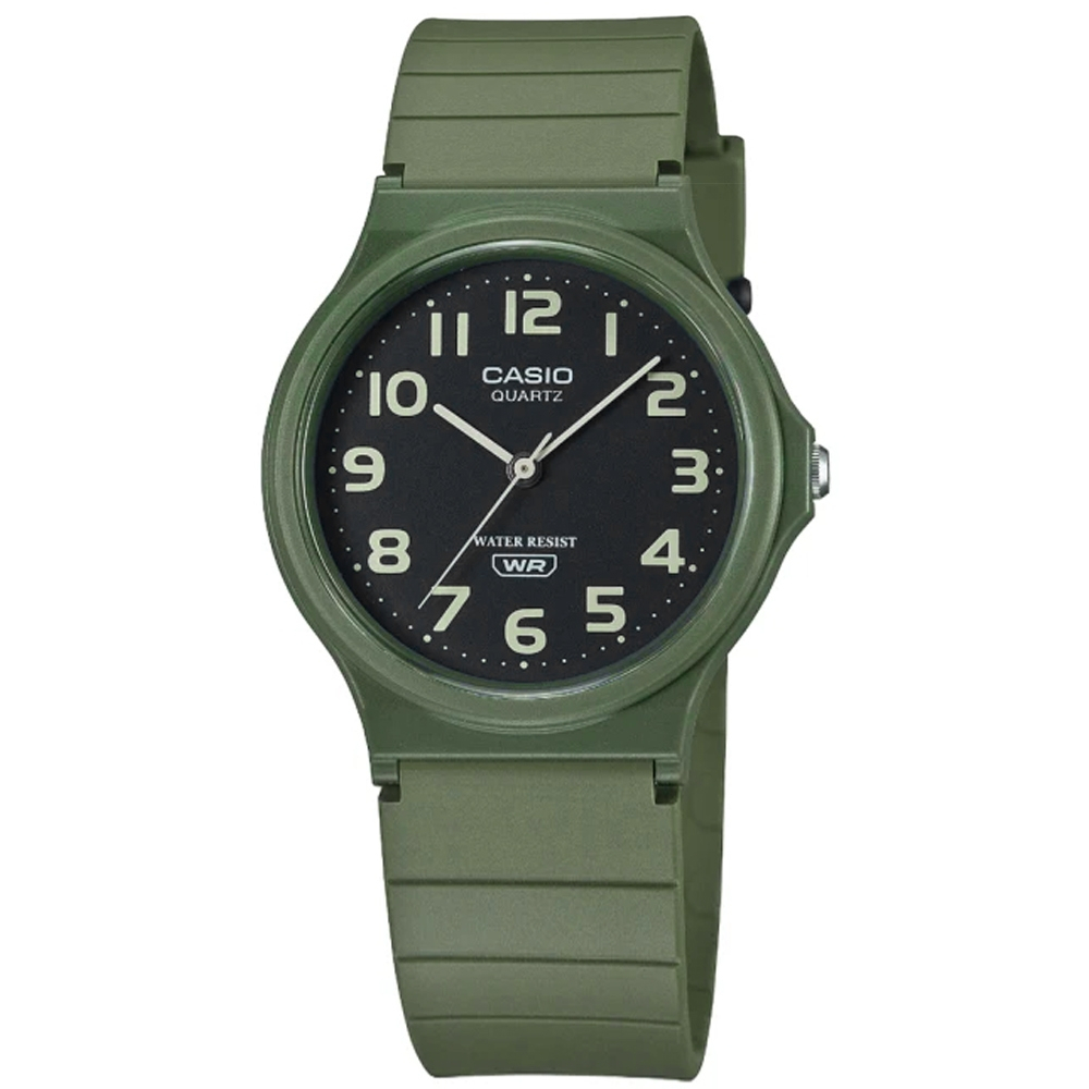 CASIO 卡西歐 / 簡約百搭 數字時標 橡膠手錶-黑x綠/34.9mm