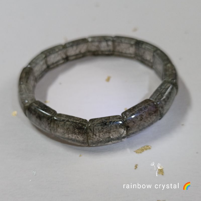 rainbow crystal 🌈天然黑髮晶手排 10mm 鐲形 髮絲清晰 少棉霧 超值