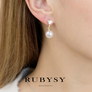 【 RUBYSY】P101 優雅韓系珍珠扇貝 耳針 耳環