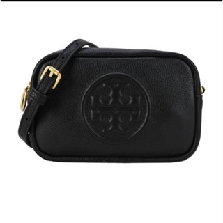 ♡全新♡【TORY BURCH】PERRY荔枝皮革雙層拉鍊迷你斜背包(黑)