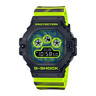 CASIO卡西歐 G-SHOCK 時間扭曲 科幻獨特 摩爾紋路 螢光黃 DW-5900TD-9