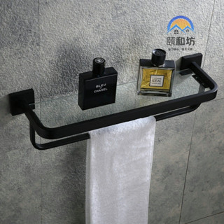 浴室玻璃置物架30CM40CM50CM60CM毛巾架黑色不鏽鋼化妝收納架免孔