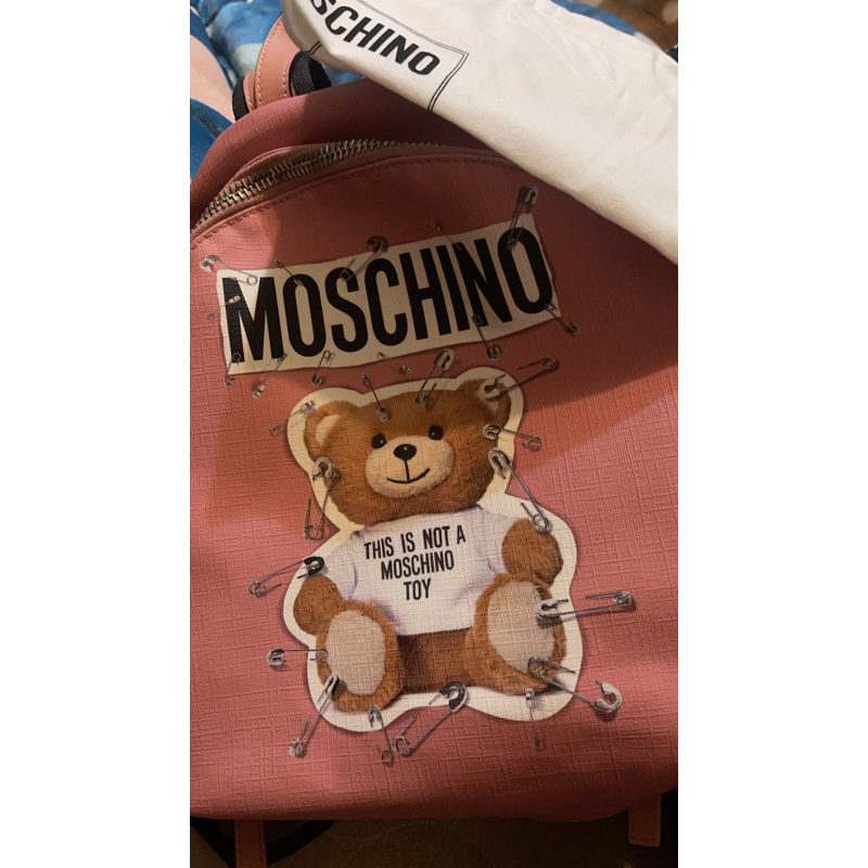 MOSCHINO 超輕立體迴紋針泰迪熊雙肩後背包 粉