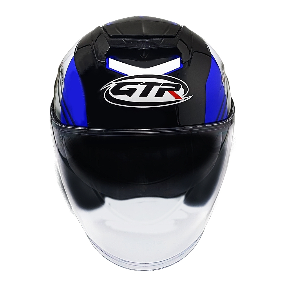 GTR RO7  風馳  黑藍 半罩 內置墨鏡 3/4 階梯式鐵插扣 安全帽【 歐樂免運】