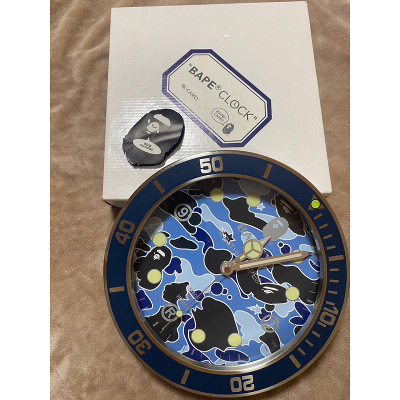 A BATHING APE BAPE BAPEX藍迷彩 猿人 時鐘 掛鐘 壁掛 手錶 日本機械鐘 少見美品 二手