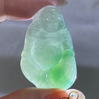 <直播商品>天然緬甸A貨翡翠 飄綠花彌勒佛玉佩吊墜