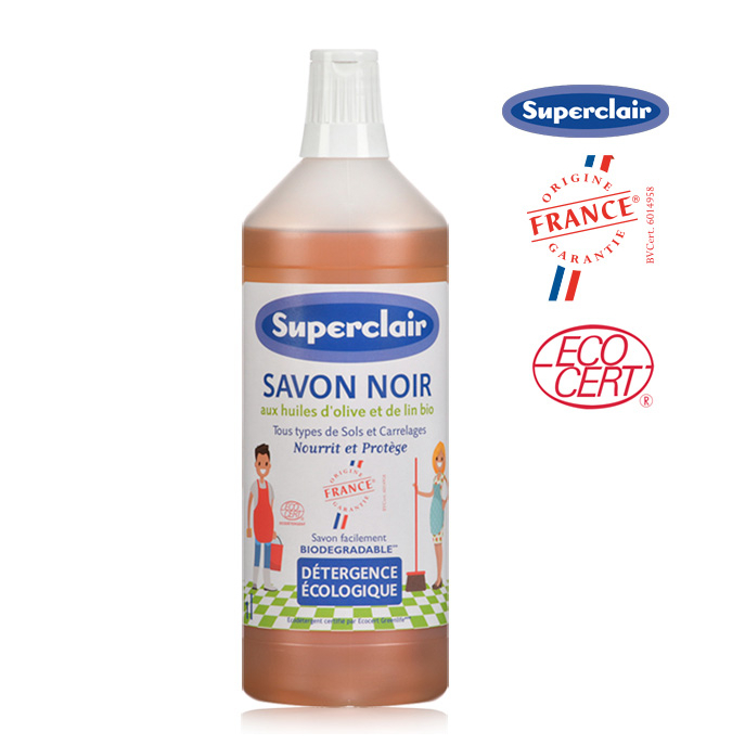 法國Superclair有機亞麻油&amp;橄欖油黑肥皂-1L