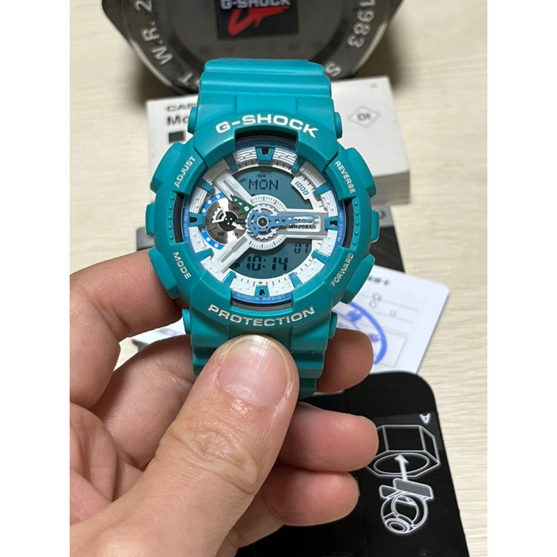 G-shock 湖水綠 Tiffany綠 電子錶 指針 數字 雙顯 正版軍人 學生卡西歐 Casio 九成新 二手