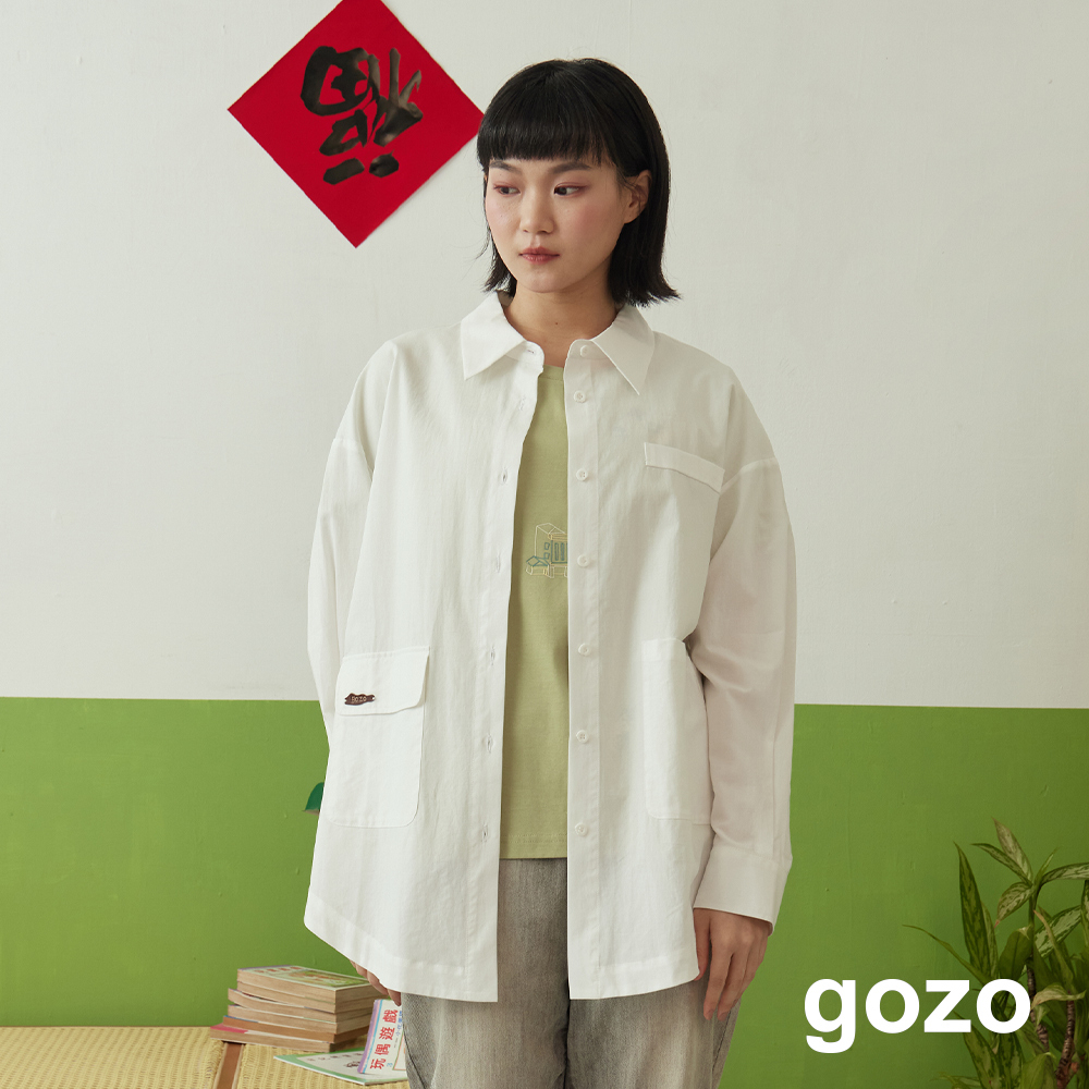 【gozo】環保天絲棉後綁帶造型襯衫(白色/淺綠_F) | 環保材質 顯瘦 百搭