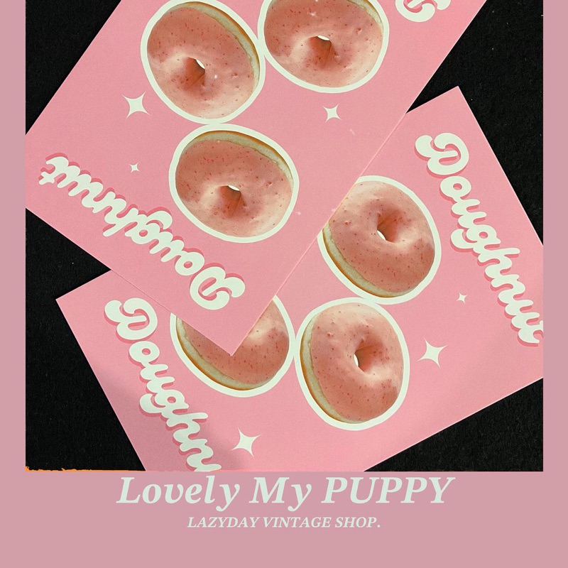 𝑳𝒐𝒗𝒆𝒍𝒚 𝑴𝒚 𝑷𝒖𝒑𝒑𝒚__ 𝑳𝑨𝒁𝒀𝑫𝑨𝒀 怪品味復古懷舊明信片系列草莓甜甜圈貝果粉紅歐美海報風格居家裝飾佈置