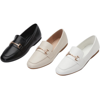 【Grace Gift】樂福鞋 平底鞋 【極簡馬銜扣平底樂福鞋】3色 35-43號 大尺碼 皮鞋 通勤鞋