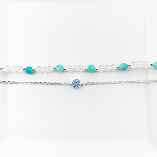 水藍串珠手工純銀手鍊 藍色鑽石串珠手環 Tiffany綠 現貨｜忒提斯之心