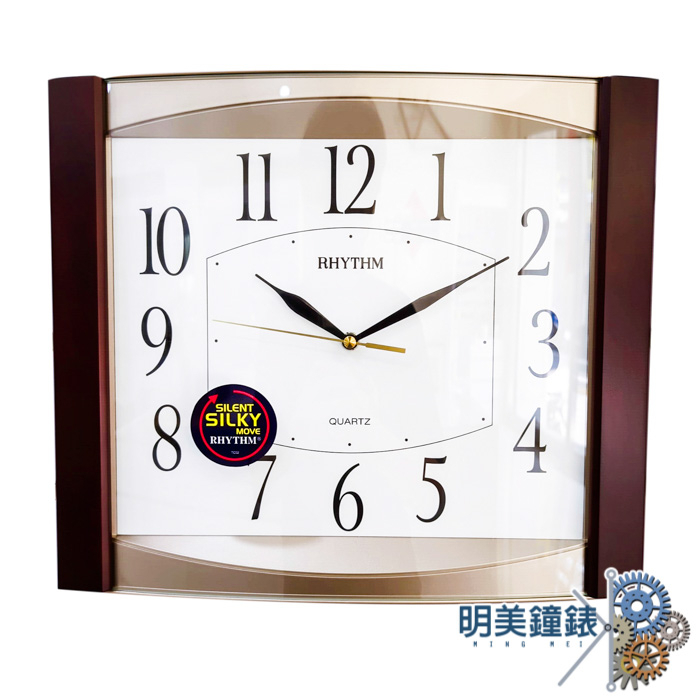 RHYTHM 麗聲鐘/CMG899NR06/簡單古典木質方形靜音掛鐘/時鐘/明美鐘錶眼鏡