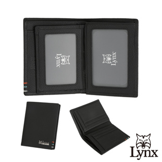【Lynx】美國山貓自然紋進口牛皮直立短夾皮夾錢包 5卡/透明窗-黑色 LY16-2143-99