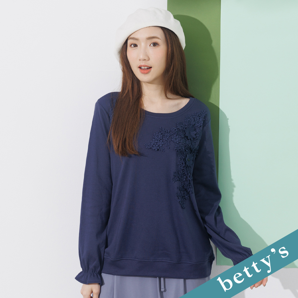 betty’s貝蒂思(21)立體蕾絲花圓領上衣(深藍)