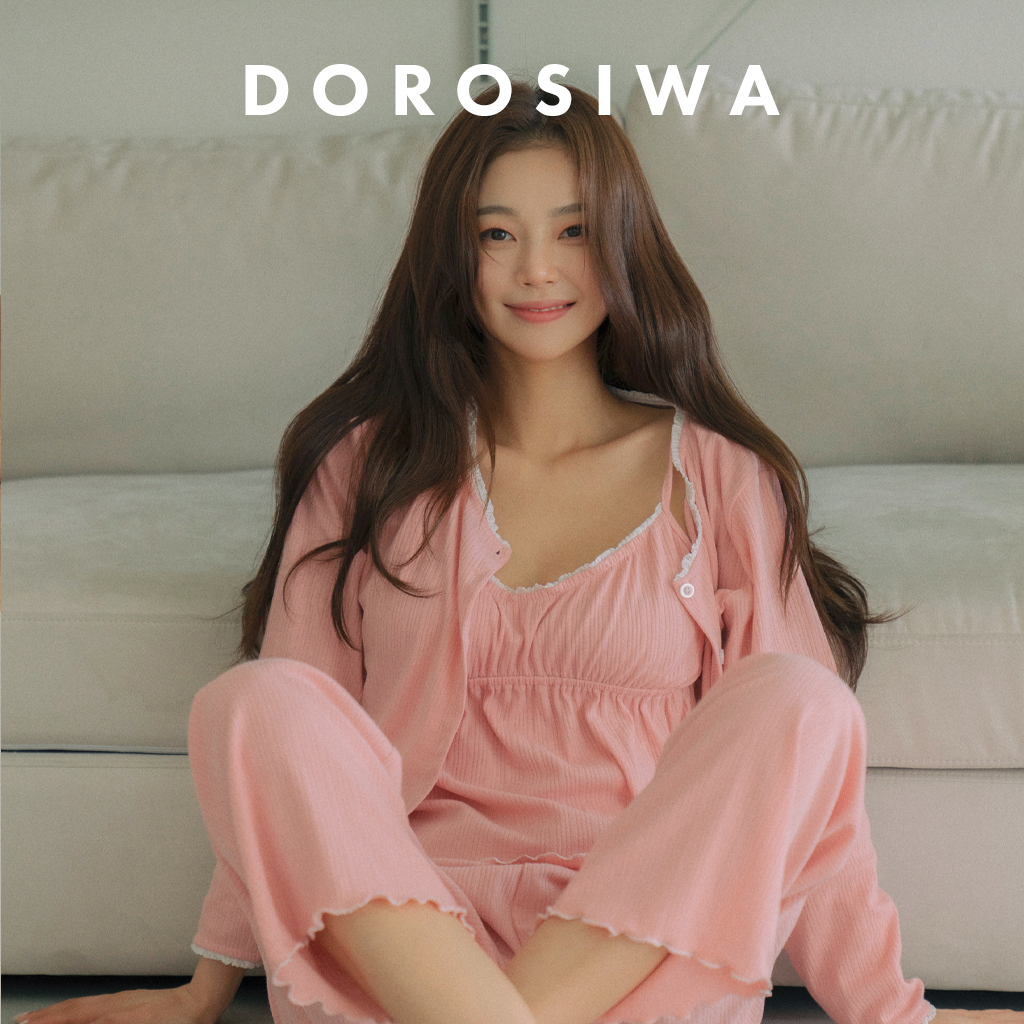 DOROSIWA 草莓布蕾純棉可愛睡衣套組 正韓 韓國 甜美 外套 小可愛 長褲 三件組 女性 小可愛睡衣