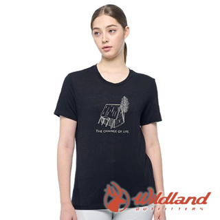 【wildland 荒野】女100%美麗諾150 印花短袖衣 『黑色』0B02603