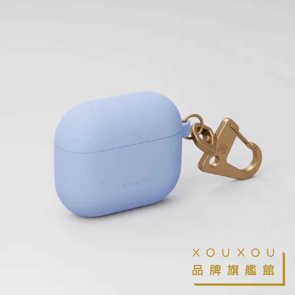 XOUXOU / AirPods 3 矽膠耳機套-寶寶藍+金釦BABY BLUE GOLD