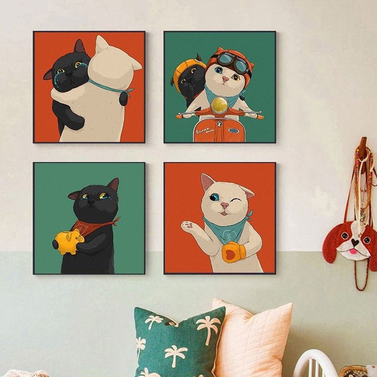 可愛搞怪貓咪 diy數字油畫 數字油畫有框  創意萌貓咪油畫  房間掛畫 創意手工裝飾畫