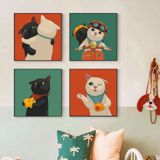 可愛搞怪貓咪 diy數字油畫 數字油畫有框 創意萌貓咪油畫 房間掛畫 創意手工裝飾畫