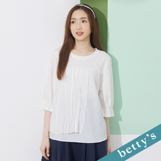 betty’s貝蒂思(21)雪紡壓褶拼接五分袖上衣(共二色)