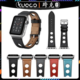 適用於Apple watch Ultra2六洞真皮錶帶 iwatch 8/9代牛皮錶帶 蘋果手錶234567SE真皮錶帶