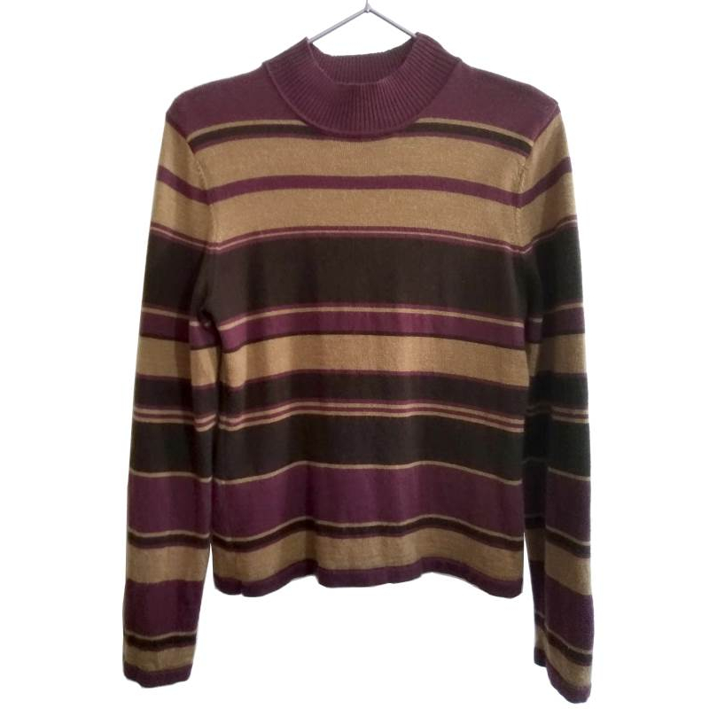 100%防縮羊毛 專櫃 YUSTZ 玉袖子 M號 長袖 針織衫 羊毛衫 上衣 紫色 條紋 針織 毛衣 上衣