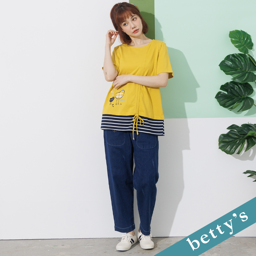 betty’s貝蒂思(21)牛仔鬆緊綁帶長褲(深藍)