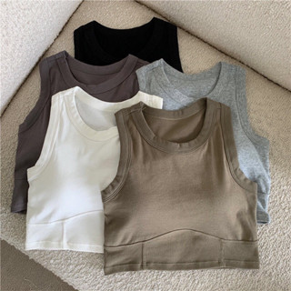 【Fee現貨5色】歐美風高領無袖背心🌸固定杯 女背心 女上衣 歐美 小背心 小可愛 罩杯背心 胸墊 無袖 韓系 削肩