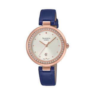 【CASIO SHEEN】低調奢華日期皮革腕錶-午夜藍/SHE-4556PGL-7A/台灣總代理公司貨享一年保固