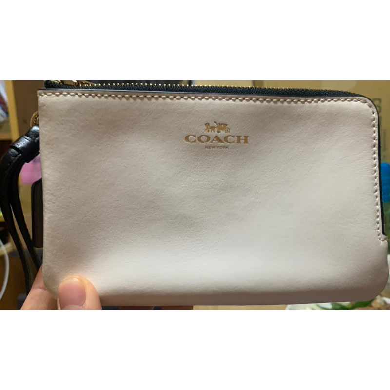 美國百分百【全新真品】Coach 手拿包 女用 PVC 錢包 皮包 零錢包 F58035 票卡夾 印花 卡其 BJ82