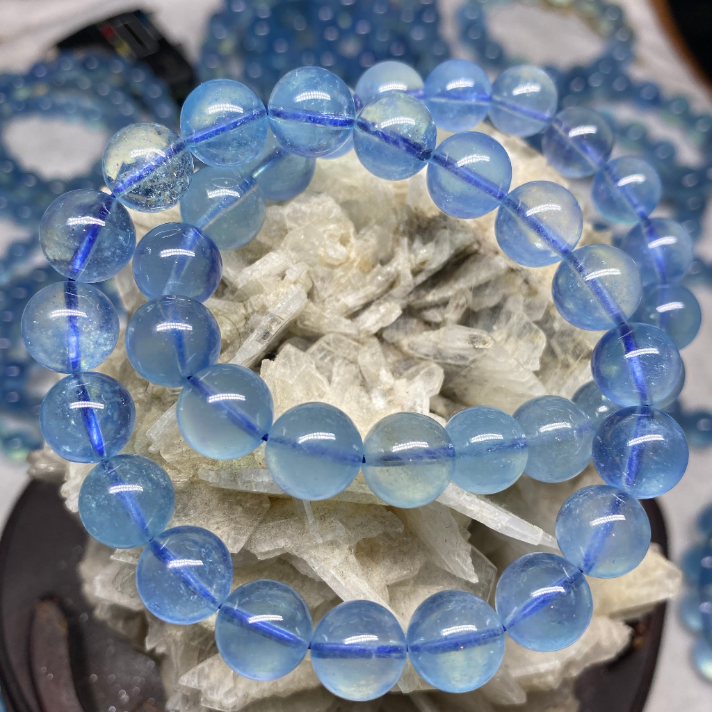 海藍寶手鍊 8.5-15mm 淨體海水藍寶 Aquamarine 海藍寶石 天然水晶手鍊