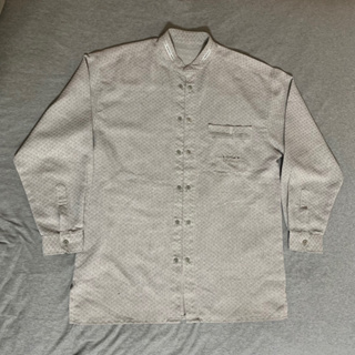 [L號] POLLY 灰色 中山領 無領 長袖襯衫 細格紋 軟絲 舒服材質 古著 日系 襯衫 二手