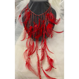 紅色羽毛造型項鍊 表演 造型 舞台 新娘飾品