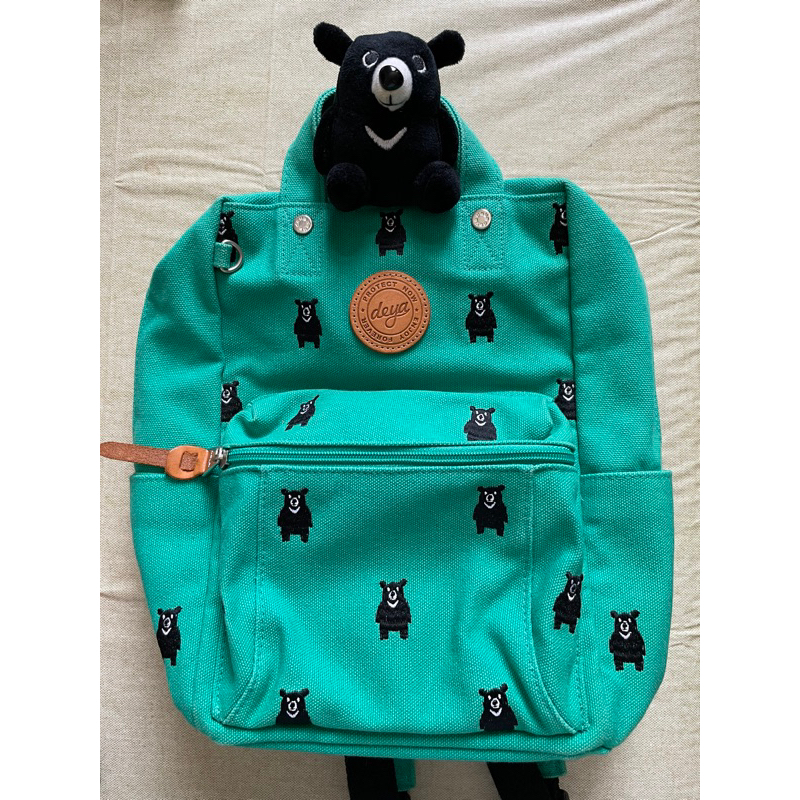 deya熊森林系刺繡帆布小後背包-綠色 書包 後背包 旅行包